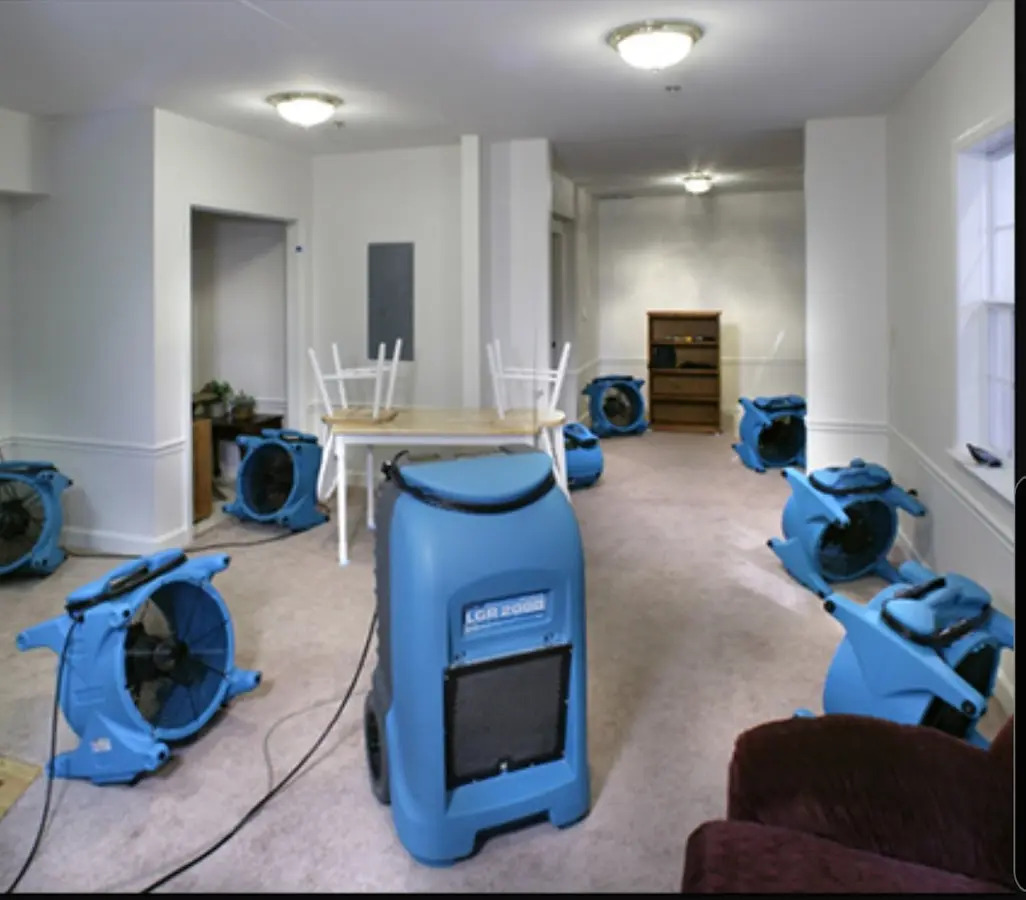 Air movers and dehumidifier setup for Water Damage Restoration in Gold River
